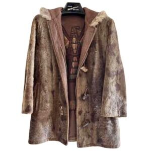 SKUA Robert Lewis Weather Wear  Brown Faux Fur Toggle Coat Hood Vintage XXS/K 16